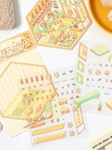 Set de 3 paquetes de pegatinas en miniatura con escenas de dibujos animados, pegatinas 3D de decoración del país de las maravillas, juego de pegatinas divertidas para manualidades para estudiantes - Multicolor - Ver 9