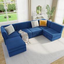 115" Sectional Couches For Living Room, Modern Modular Sofas With Large Storage, U Shaped 6 Seat Convertible Couch Sofa Set With Removable Cushion Cover (3Packages One Sofa)