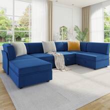 115" Sectional Couches For Living Room, Modern Modular Sofas With Large Storage, U Shaped 6 Seat Convertible Couch Sofa Set With Removable Cushion Cover (3Packages One Sofa)