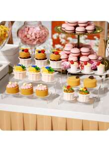 1pc Transparent Acrylic Display Stand, Rectangular Acrylic Shelf Suitable For Vendor Event, Paper Cups, Cupcakes, Perfume