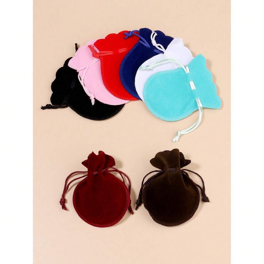 10 piezas de bolsitas de joyería, diseño de cordón de poliéster simple, bolsas de almacenamiento de joyas para regalos de boda y fiestas para mujeres - Multicolor - Ver 1