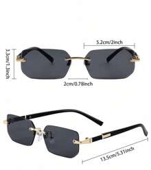 1 Piece Fashion Retro Design Rimless Square Sunglasses For Driving, Daily Use, Beach Accessory, For Unisex. UV400 Protection - Black - View 4