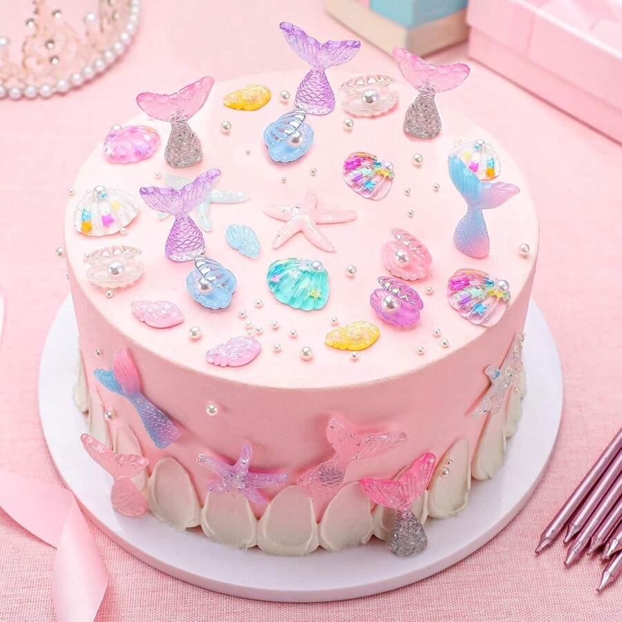 24Pcs Random Styles&Colors Mermaid Tail Cake Topper Star Cake Cupcake