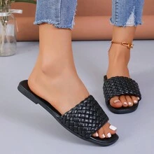 New Versatile Strap Thick Sole Open Toe Sandals, Woven Checkered Anti-Slip Beach Slippers For Women, Plus Size 35-43, Summer