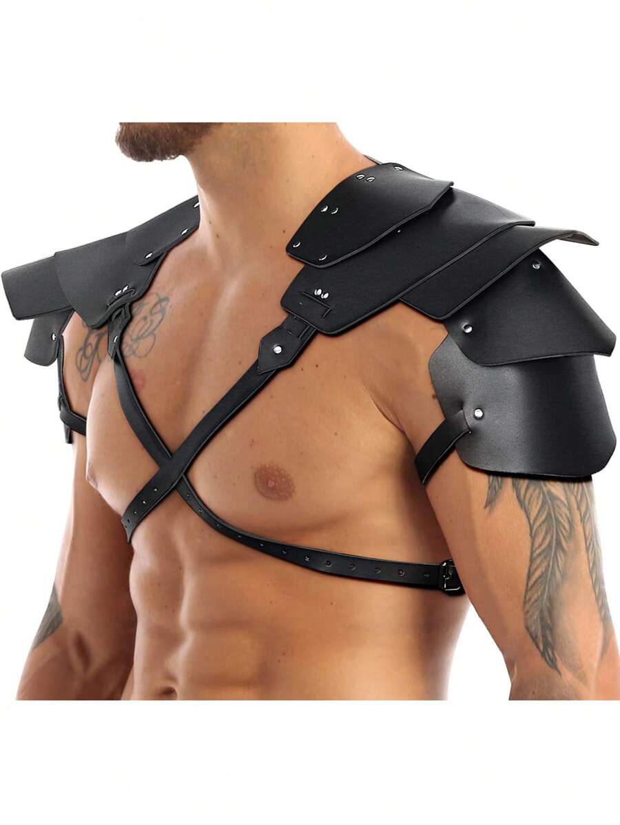男士双肩 PU 皮革护甲肩带 COSPLAY 角色扮演配件