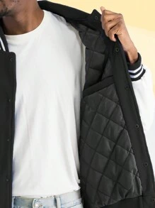 Mens Melton Faux Leather PU Sleeve Letterman Varsity Jacket Casual New Autumn Men Jacket - Black White - View 2