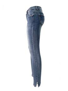 Laphilo Jean en jean pour femme avec 5 poches et fermeture sur le devant avec fermeture éclair et bouton.
