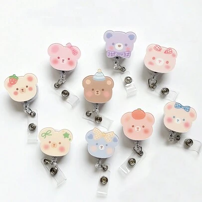 1 件/2 件/3 件可爱熊形伸缩徽章卷轴，适用于护士和医生 - 耐用 ABS 身份证夹，带 360° 旋转鳄鱼夹，包括姓名标签夹、学校用品、返校