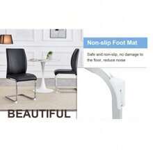 Luxury Simple Arch Chair - Set Of 2 Black PU Material High Resilience Dining Chair With Arched Metal Silver Leg.
