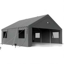 Carports 20x20 Heavy Duty, Portable Car Port Garage, Carport Canopy With Roll Up Doors, All Weather Car Shelter, Grey - 10x20 灰色 - 查看 10