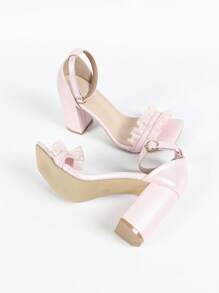 Women's Pink High Heel Sandals, Square Toe Sexy Chunky Heel Shoes, Comfortable Party Fashion Pumps, Elongating Silhouette Valentines