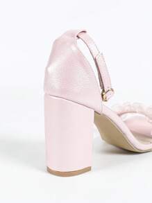 Women's Pink High Heel Sandals, Square Toe Sexy Chunky Heel Shoes, Comfortable Party Fashion Pumps, Elongating Silhouette Valentines