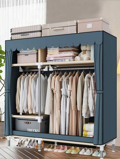1pc Grey Simple Wardrobe, Modern Minimalist Design, Easy Assembly, Portable Cube Storage Cabinet Suitable For Home Bedroom