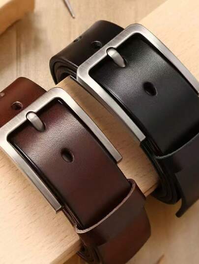 1pc Retro Buckle Leather Belt, Fashion Men Business Casual Jeans Trousers Belt, Suitable For Teens, Casual Outdoor, Athletic, Travel, Graduation Gifts, Birthday Accessories, Daily Wear