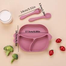 3pcs/Set Baby Feeding Tableware Set, With Divided Plate, Suction Cup Silicone Plate, Toddler Cutlery Including Fork & Spoon, Cute Fish Design