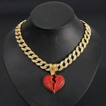 Men's Rhinestone Heart Charm Necklace, For Jewelry Gift And Party Valentines,Mom,Mother,Mother's Day,Gift