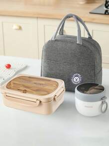 3pcs Adult Containers Set, Multi-Color With Lids And Cutlery, Plastic PP Airtight Storage Containers, Comes With Covered Breakfast Oatmeal Cup And Insulated Lunch Bag, Suitable For Picnic, Camping, Office, School, Commute, Travel, Kitchen - Multicolor - View 3