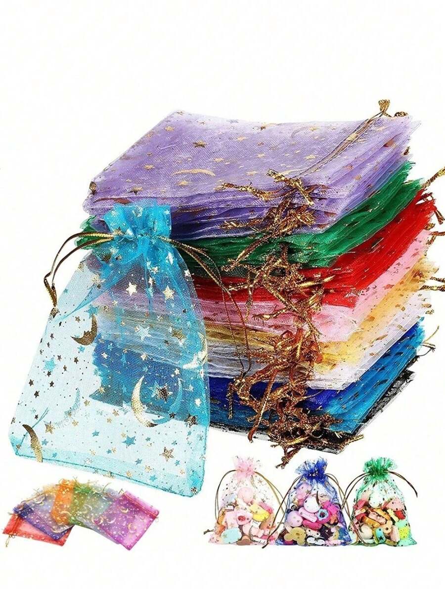 10个装混色欧根纱礼品袋,适用于珠宝、婚礼糖果及其他礼品,可用作束口袋、珠宝包装袋、婚礼回礼袋。此欧根纱束口袋套装包含10种不同颜色,也可用于包装化妆品及其他物品。此外,它还可用作网状礼品袋和束口袋。 - 彩色 - 查看 1