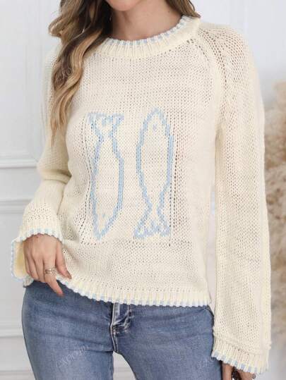 Women & Girl Casual Fish Pattern Knitted Pullover Sweater