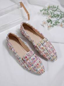 Women's Fashion Pointed Toe Low Heel Flats, Spring Autumn New Daily Casual Slip-On Colorful Flat Shoes, Lightweight & Comfortable, Random Pattern - 粉紅彩色 - 查看 7