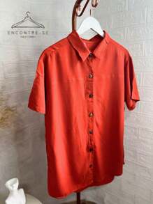 Basic Casual Plain Casual Unisex Blouse Shirt Fashion Blogger Summer Oversized Shirt Women's Beach Cover-Up - 紅陶 - 查看 1