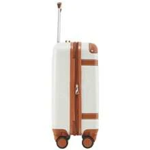 Sweiko Sweiko Mala rígida, mala com rodinhas, mala de viagem, bagagem de mão 4 rodas, material ABS, trava alfandegária TSA, 56 * 38,5 * 23,5, (creme + marrom)