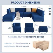 115" Sectional Couches For Living Room, Modern Modular Sofas With Large Storage, U Shaped 6 Seat Convertible Couch Sofa Set With Removable Cushion Cover (3Packages One Sofa)