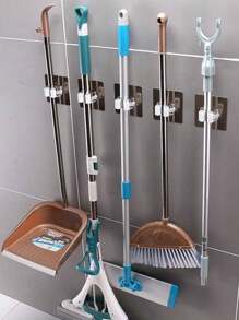 8/6/4/1pc Mop Clip Organizer With Hooks, Multifunctional Mop & Broom Holder Wall Mounted Waterproof Non-Slip Tool Storage Rack, Suitable For Home, Bathroom, Kitchen, Garden And Garage