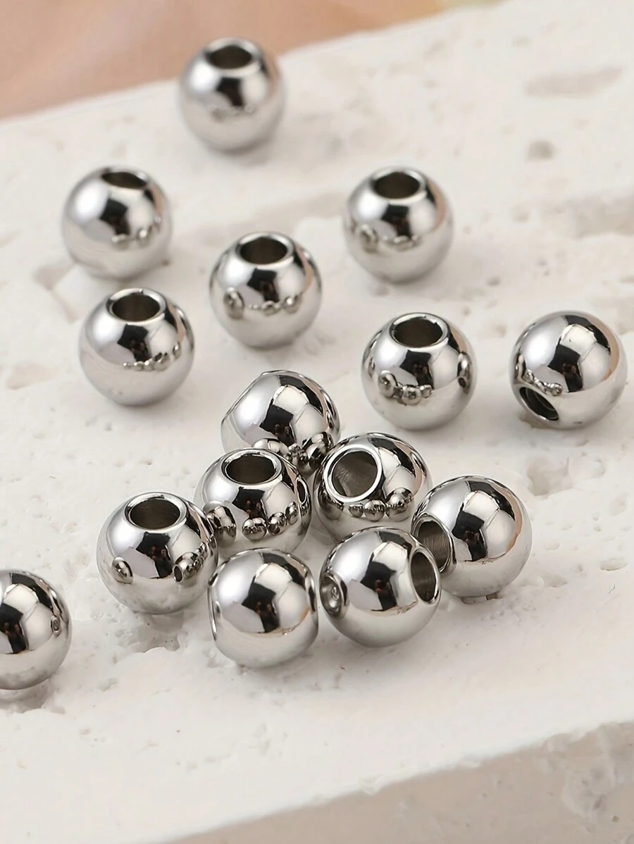 100 piezas de cuentas de acero inoxidable de agujero grande - Cuentas espaciadoras de metal esféricas europeas para hacer joyas DIY, pulseras, collares y proyectos de artesanía - Cuentas duraderas, resistentes a la corrosión y versátiles para expresión creativa - Multicolor - Ver 1