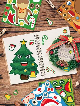 8 piezas Pegatinas de personajes navideños de dibujos animados, pegatinas artesanales impermeables y reutilizables, pegatinas decorativas impermeables para fiestas navideñas, pegatinas personalizadas para equipaje, cuadernos, botellas de agua, calcomanías de graffiti