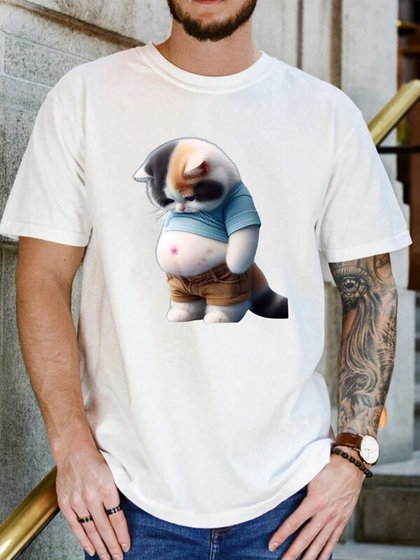 T-shirt girocollo da uomo a maniche corte in cotone stampato 190gsm