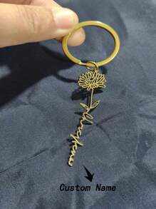 女士定制个性姓名钥匙扣，可定制出生月份花朵钥匙扣，不锈钢姓名钥匙扣，周年纪念日特别周年纪念礼物，时尚、个性化、婚礼、生日、周年纪念日、圣诞节、母亲节最佳礼物 - 金色 - 查看 11