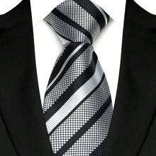 GOADAFOO Cravatta di lusso da 8cm per uomo, colori grigio, nero e bianco, a pois e righe floreali, cravatta jacquard tessuta a mano adatta per uomo, sposo, affari, matrimoni e feste