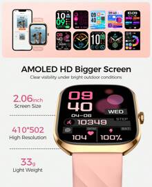 Smart Watch For Men Women, 2.06" HD AMOLED Screen Smartwatch (Answer/Make Calls), All Day Heart Rate Blood Pressure Blood Oxygen Sleep Monitor, IP68 Waterproof 114+ Sport Mode Fitness Watch Android IOS