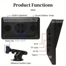 7-Inch Wireless CarPlay & For Android Car Stereo - Touch Screen GPS Navigation, Compatible, FM Radio Receiver With Tobacco Product Lighter Power Supply - display screen - View 6