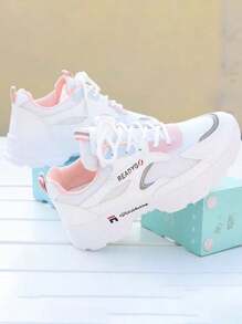 Comfortable And Breathable Casual Sports Shoes, Non-Slip And Wear-Resistant Rubber Sole Student Shoes, Thick-Soled Wedge Heel Sports Shoes, - 粉色 - 查看 3