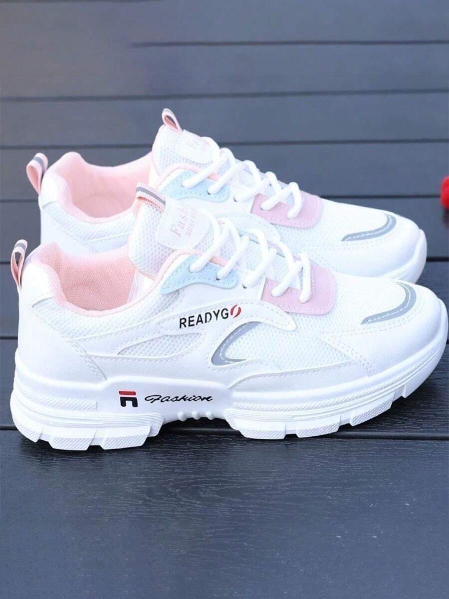 Comfortable And Breathable Casual Sports Shoes, Non-Slip And Wear-Resistant Rubber Sole Student Shoes, Thick-Soled Wedge Heel Sports Shoes, - 粉色 - 查看 1