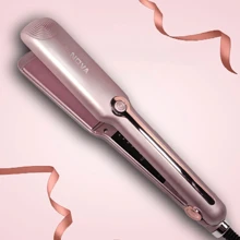 Alisador y rizador de cabello cerámico con turmalina 2 en 1, 4 ajustes de temperatura, cuidado de iones negativos, calentamiento rápido, sin interruptor físico de encendido/apagado