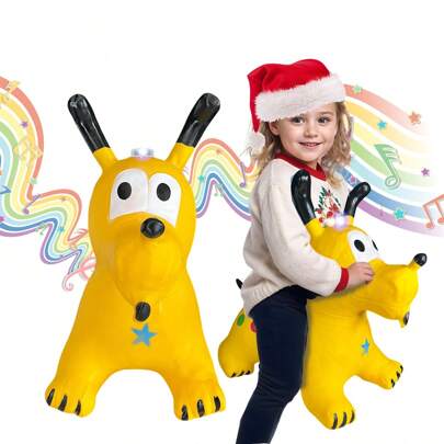 GRUPO CARNAVALLIA Montable Perrito Amarillo Inflable Brinca Luz Y Sonido Regalo