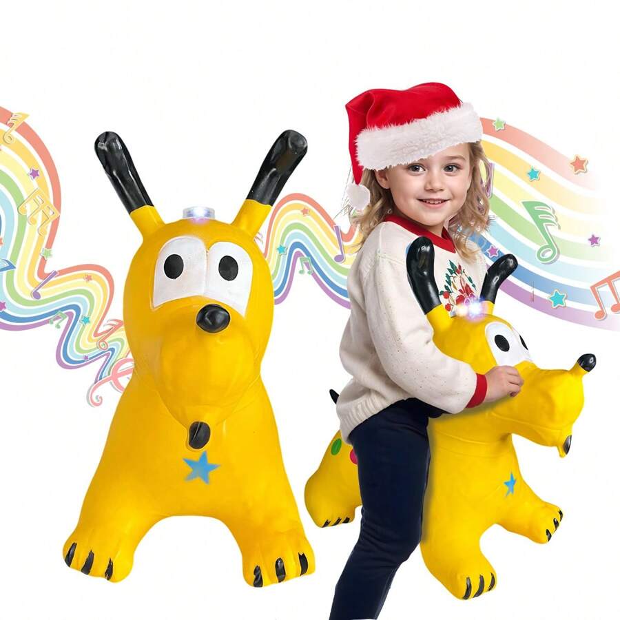 GRUPO CARNAVALLIA Montable Perrito Amarillo Inflable Brinca Luz Y Sonido Regalo - Amarillo - Ver 1