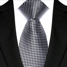 GOADAFOO Cravatta di lusso da 8cm per uomo, colori grigio, nero e bianco, a pois e righe floreali, cravatta jacquard tessuta a mano adatta per uomo, sposo, affari, matrimoni e feste
