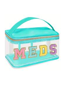 1 pièce Sac de maquillage minimaliste de couleur unie, imprimé de lettres en chenille, organisateur de voyage et de dortoir pour femmes, grande capacité, imperméable et portable, excellent cadeau pour maman, accessoire de voyage, trousse de maquillage multifonctionnelle pour les fêtes, fournitures scolaires, étui à cosmétiques, organisateur de cosmétiques, cadeau d'hiver pour elle - Multicolore - Voir 16