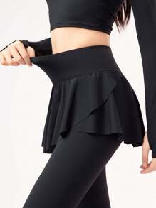 361degree Summer Workout Spring New Women Sports Yoga 2 In 1 Leggings Pants, High Waist, A-Line Asymmetrical Skirt Hem, Slimming, Comfortable, Suitable For Yoga, Fitness, Dancing, Sports, Quick-Dry, Can Be Worn Outdoors, Casual Daily Wear