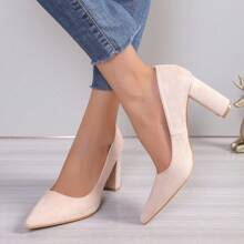Women's Pointed Toe High Heel Shoes, Fashionable And Sexy Velvet Stylish High Heels - Beige - View 3