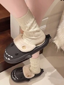 1 Pair Shark Design Anti-Slip Indoor Slippers, Warm & Durable, Suitable For Couples, Autumn/Winter