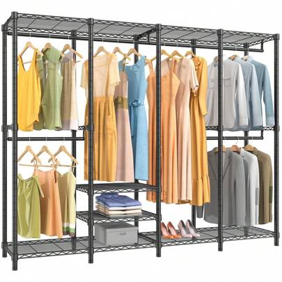 Clothes Rack, Heavy Duty 1150 LBS Capacity Freestanding Wardrobe Closet For Hanging Clothes, Portable Metal Garment Rack Space Saver, Black, 77" L X 18" W X 78" H, Sturdy & Durable Storage Organizer For Clothes
