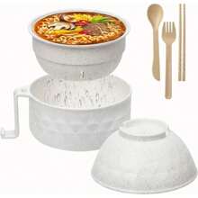 Microwave Ramen Bowl, Ramen Noodle Cooker With Spoon Chopsticks Fork, Ramen Cooker With Handles, College Dorm Room Essentials - Màu xanh lam - Xem 7