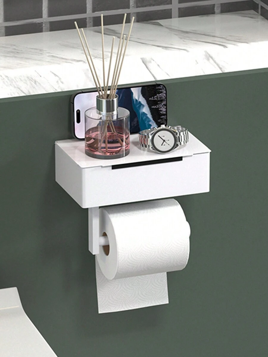 1pc Tissue Paper Holder With Wet Wipes Box, Bathroom Tissue Paper Storage Rack, Wall-Mounted Tissue Box, Bathroom Toilet Paper Holder, Bathroom Accessories - Multicolor - View 1