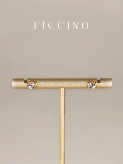  FICCINO 经典圆形耳环镀金，镶嵌方晶锆石，女士优雅日常佩戴，适合作为友谊/圣诞节礼物，附赠礼品盒