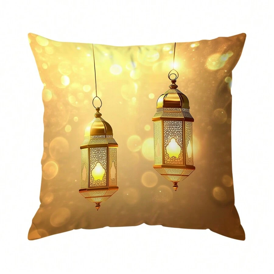 1 Pc Ramadan Lantern Print Decorative Throw Pillow Cover, 45*45cm